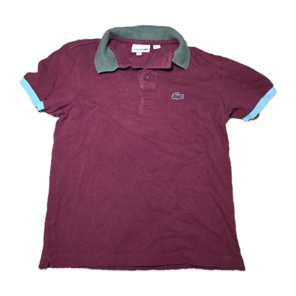 Lacoste Kid Colorblock Pique Short Sleeve Polo Bordeaux Boys Size 12